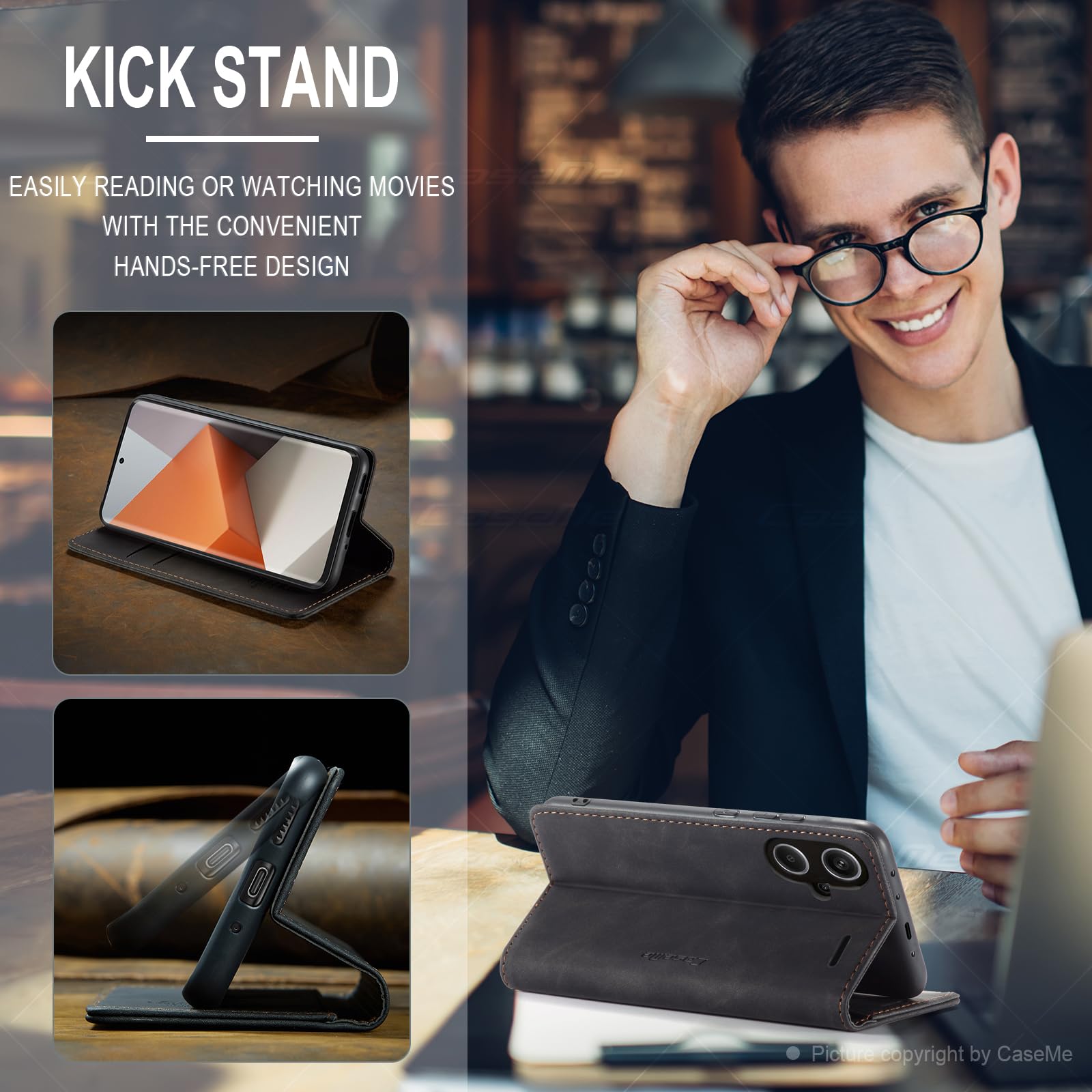 Custodia In Pelle Con Portafoglio Per Xiaomi Redmi Note 13 Pro+, RFID Blocco, Blu, Con Supporto