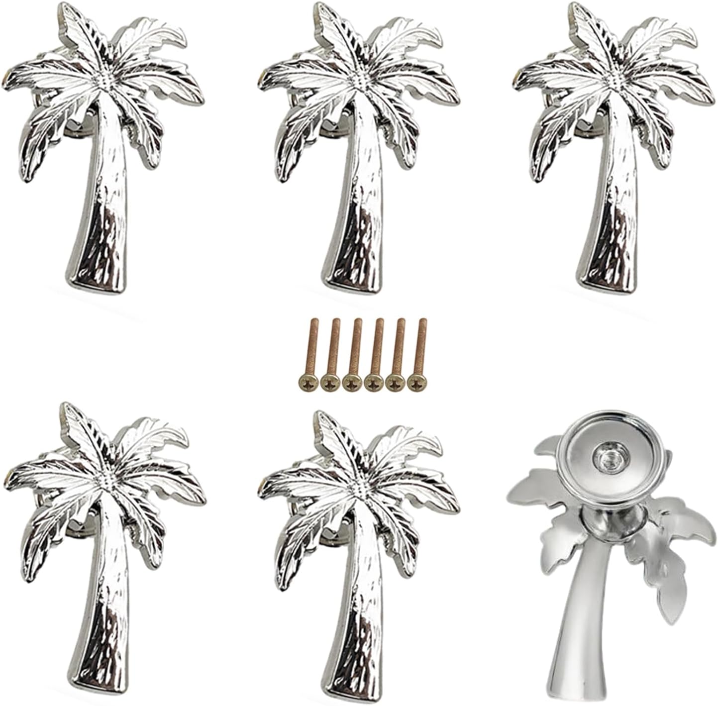 6Pcs Coconut Tree Cabinet Knobs,Zinc Alloy Single Hole Pulls for Kitchen Cabinets, Wardrobe, Vanity