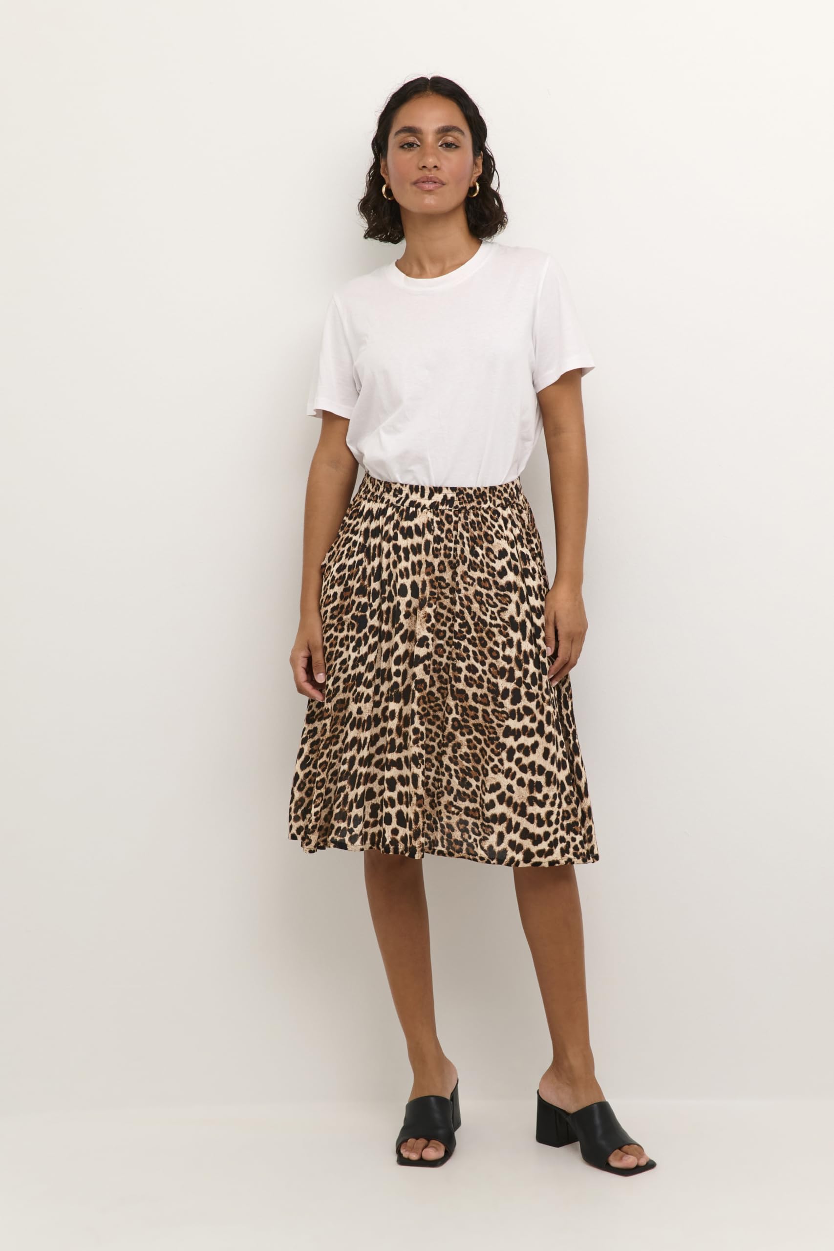 KAFFE Damen Rock KAamber Damen Rock Sommer Hoher Taille A Linie Kurz Knielang Skirt Elastische Taille