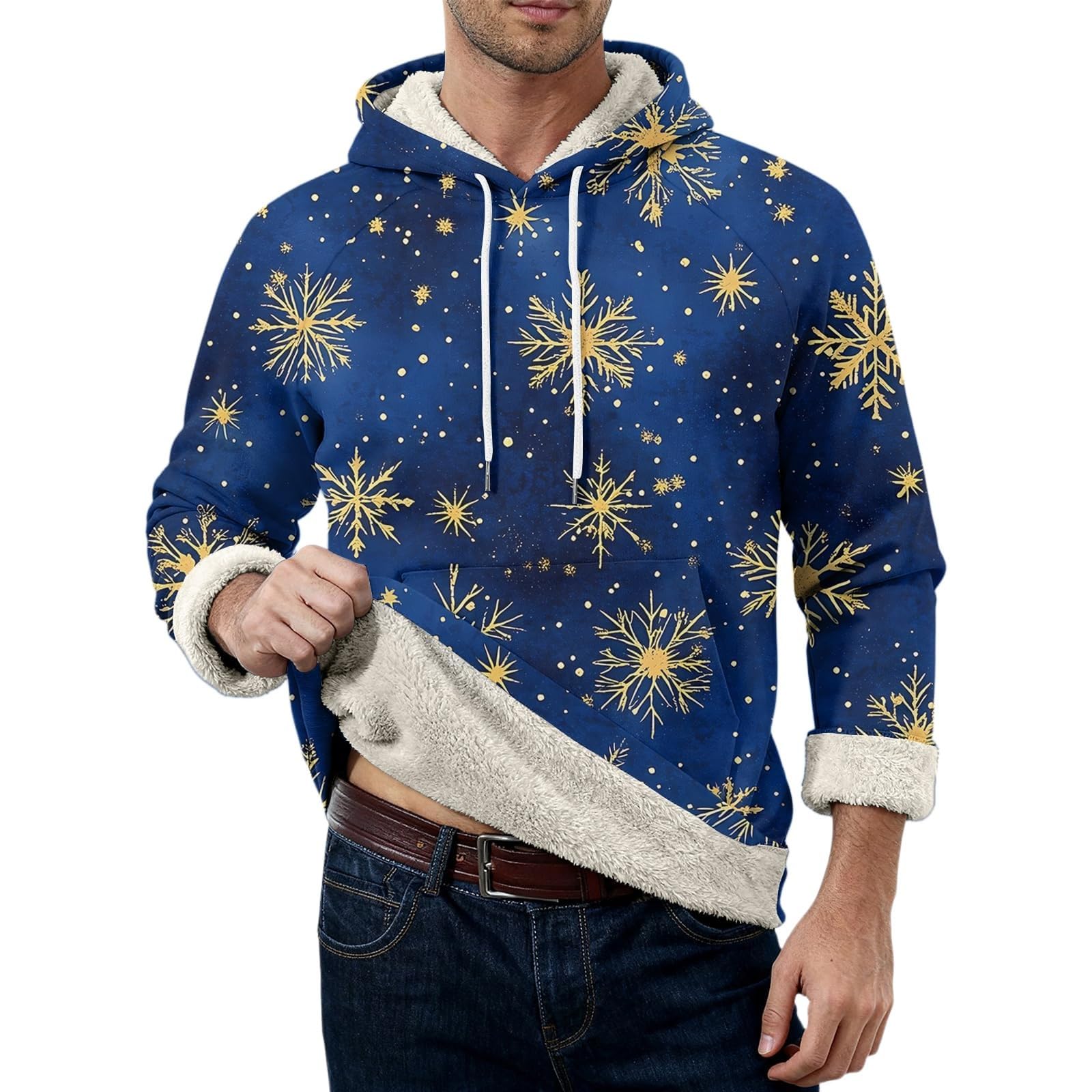 Sudadera con capucha con forro polar para hombre, diseño de árbol de Navidad, Papá Noel, cálido, manga larga, suéter, novedad, disfraces navideños, ropa de vacaciones, incluye
