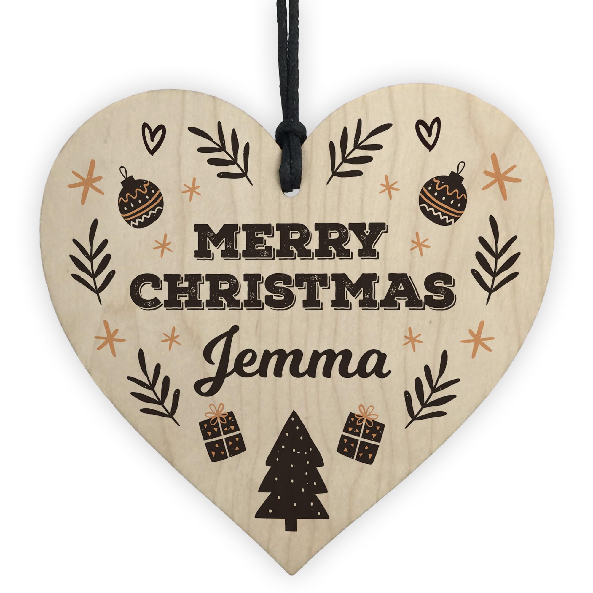 Red Ocean Personalised Merry Christmas Wooden Heart For Friends Family Colleagues Neighbours Tag For Son Daughter Grandson Granddaughter Mum Dad Sister
