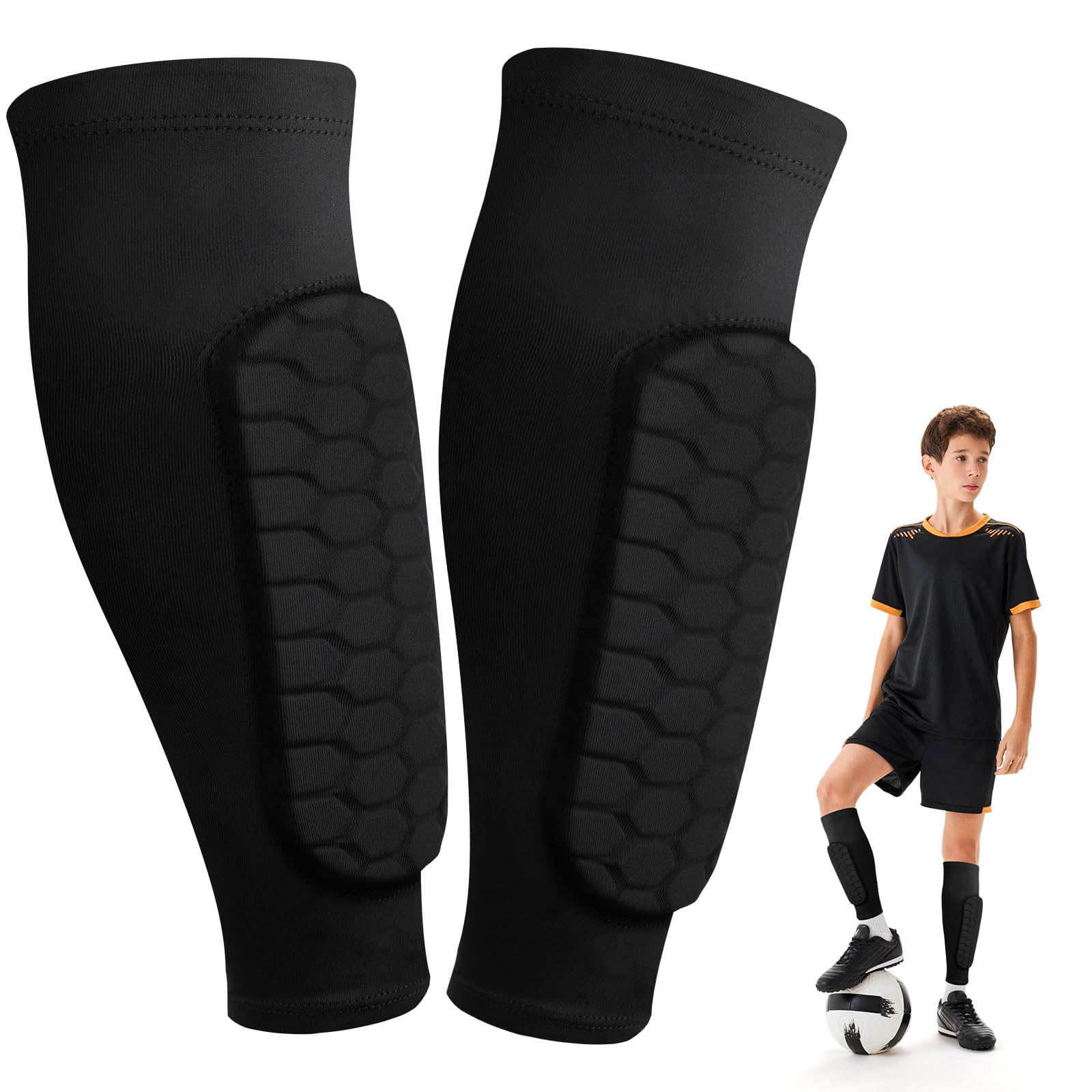 1 Pair Shin Defender, Shin Pads for Boys Girls Teenagers and Adults, Football Shin Guards, Breathable and Lightweight, Superior Impact Absorption, Defender Pads for Soccer, Sports (Black, M Size)
