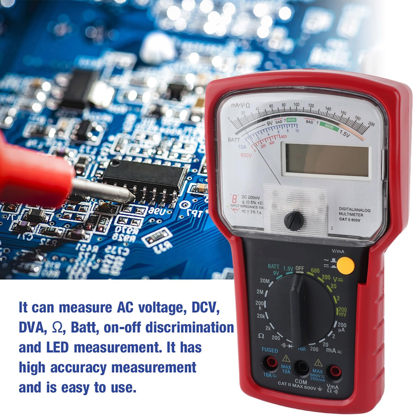 Dioche Tensione Ad Alta sensibilità KT7030 Multimetro Digitale Analogico Ad Alta sensibilità con Doppio Display, 8 Funzioni per Test di Tensione, Resistenza e continuità, Design Intuitivo