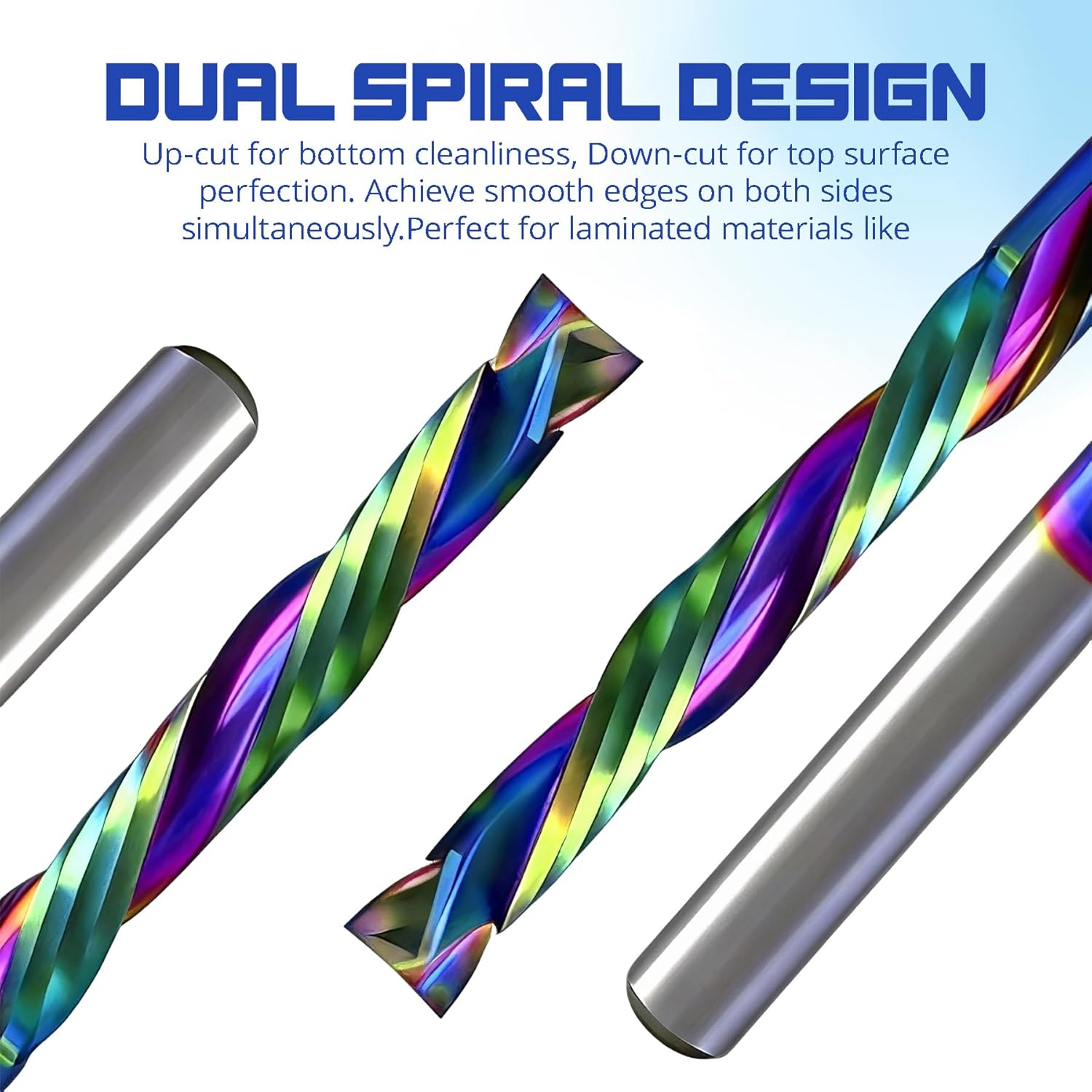 Compression CNC Router Bits with DLC Coating, 1/8 inch Shank 2 Flutes Spiral End Mill Wood Cutters Up & Down Cut Solid Carbide Endmills Milling Cutter for Wood PVC Engraving (Pack of 10)