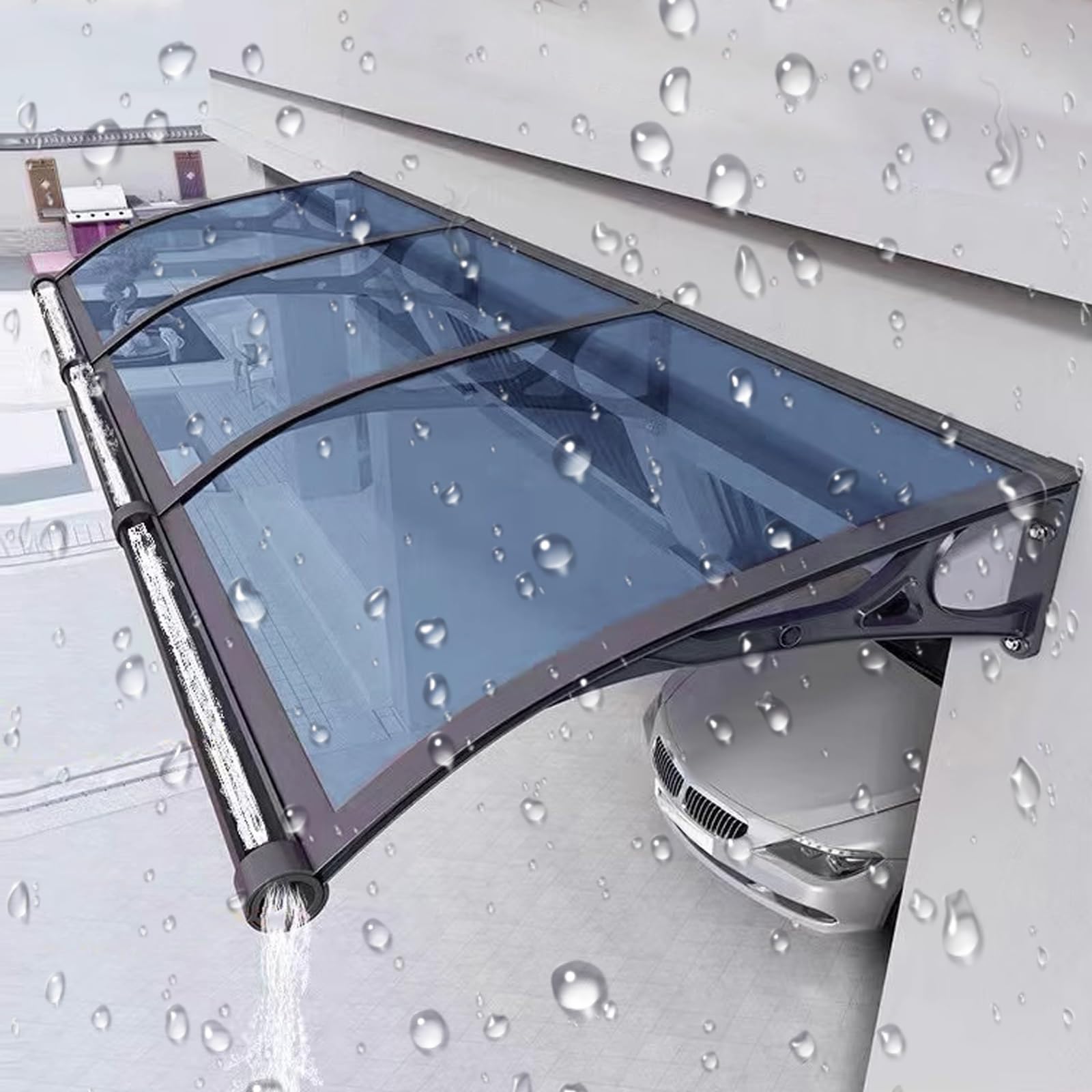 GJZQDKX Outdoor Window Awning with Aluminum Support Weather-Resistant Canopy with Polycarbonate Cover Entrance Awning for Doors and Windows