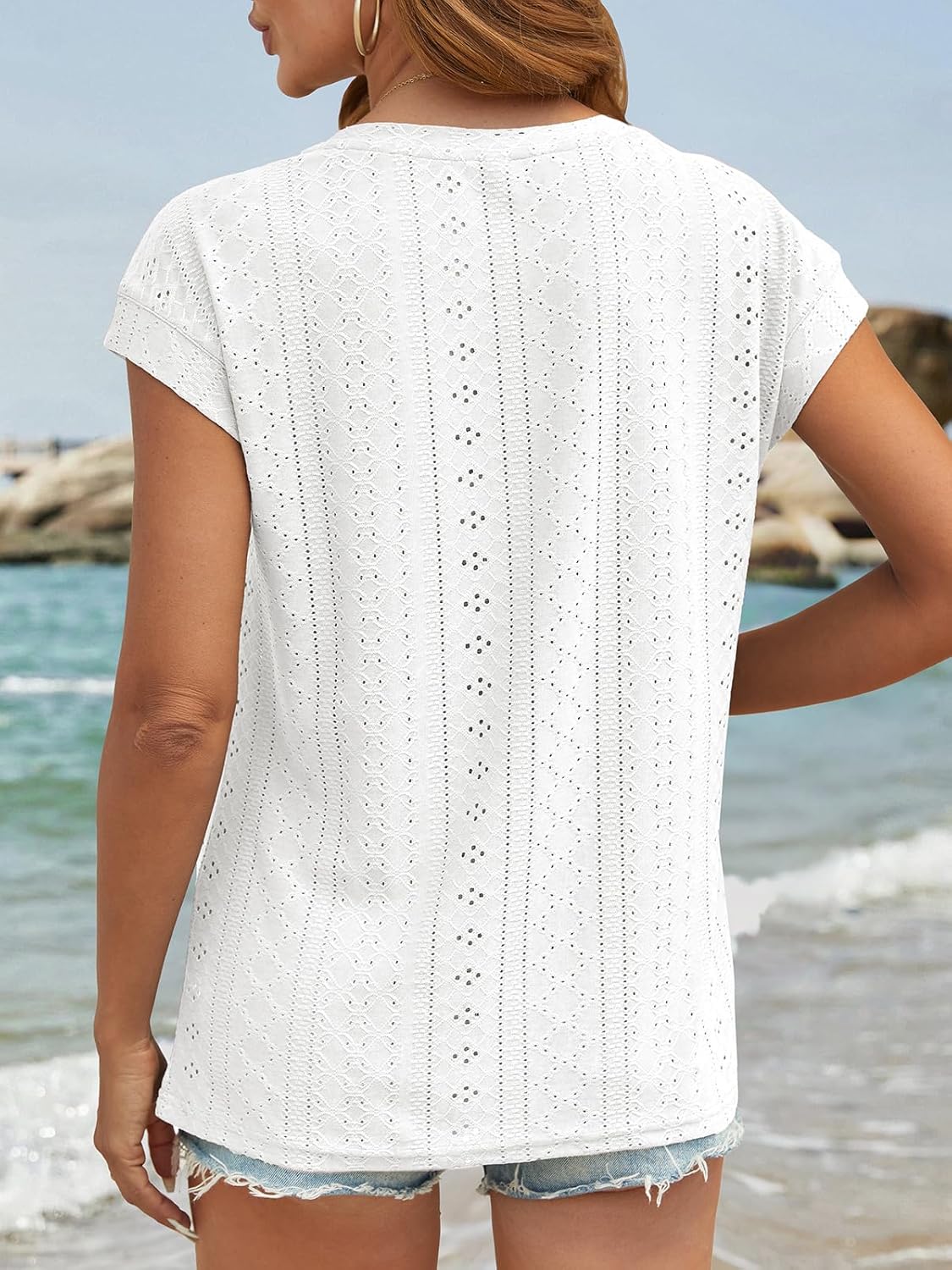 ATHMILE Tops for Women Trendy Short Sleeve Shirts Dressy Casual Cap Blouses with Curved Hem Summer Clothing - Image 4