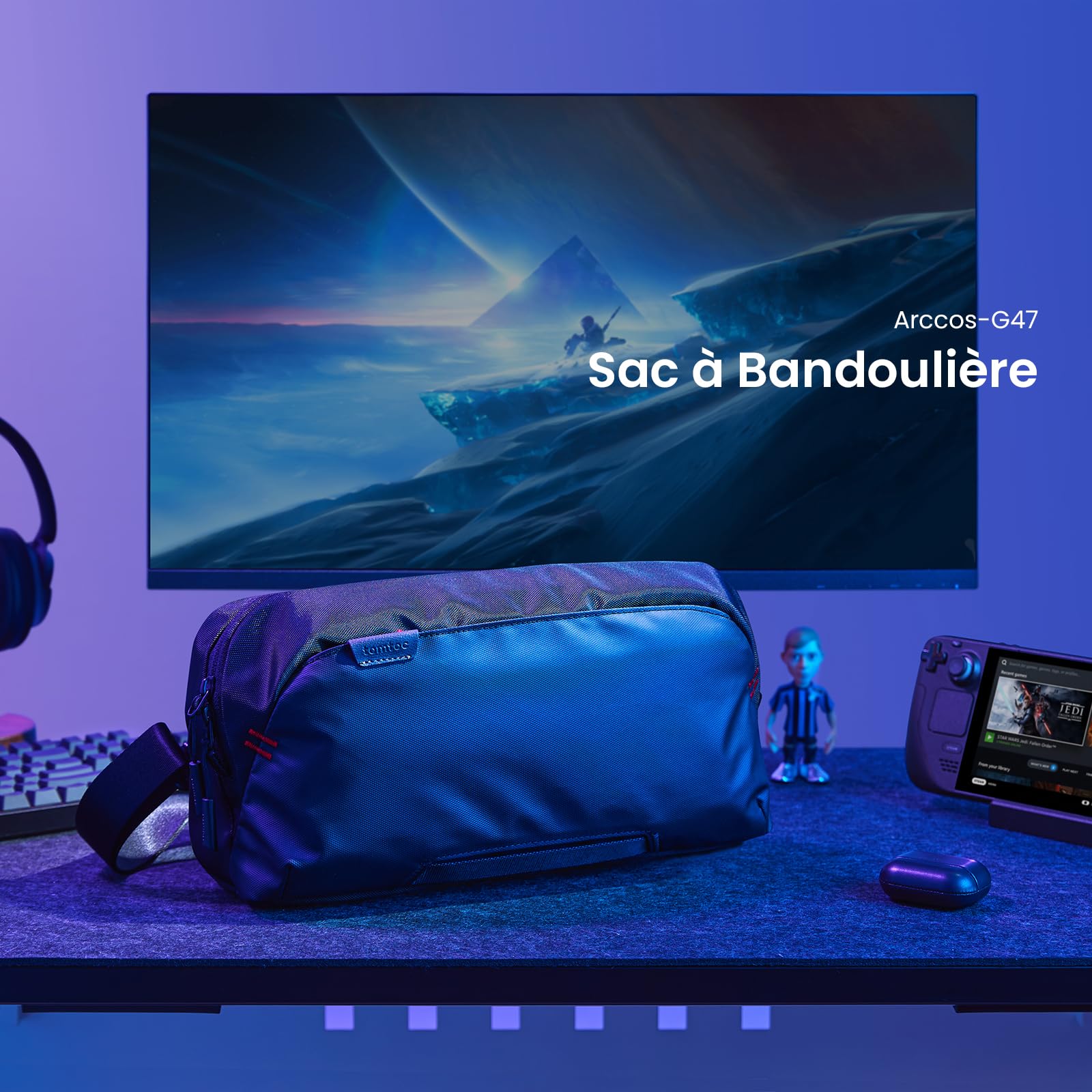 tomtoc Sac à Bandoulière pour Steam Deck (OLED)/Nintendo Switch 2/ROG Xbox Ally (X)/MSI Claw 8/7 AI+ et Accessoires, Étui de Transport Protection avec Poches pour Console pour Voyage Rangement
