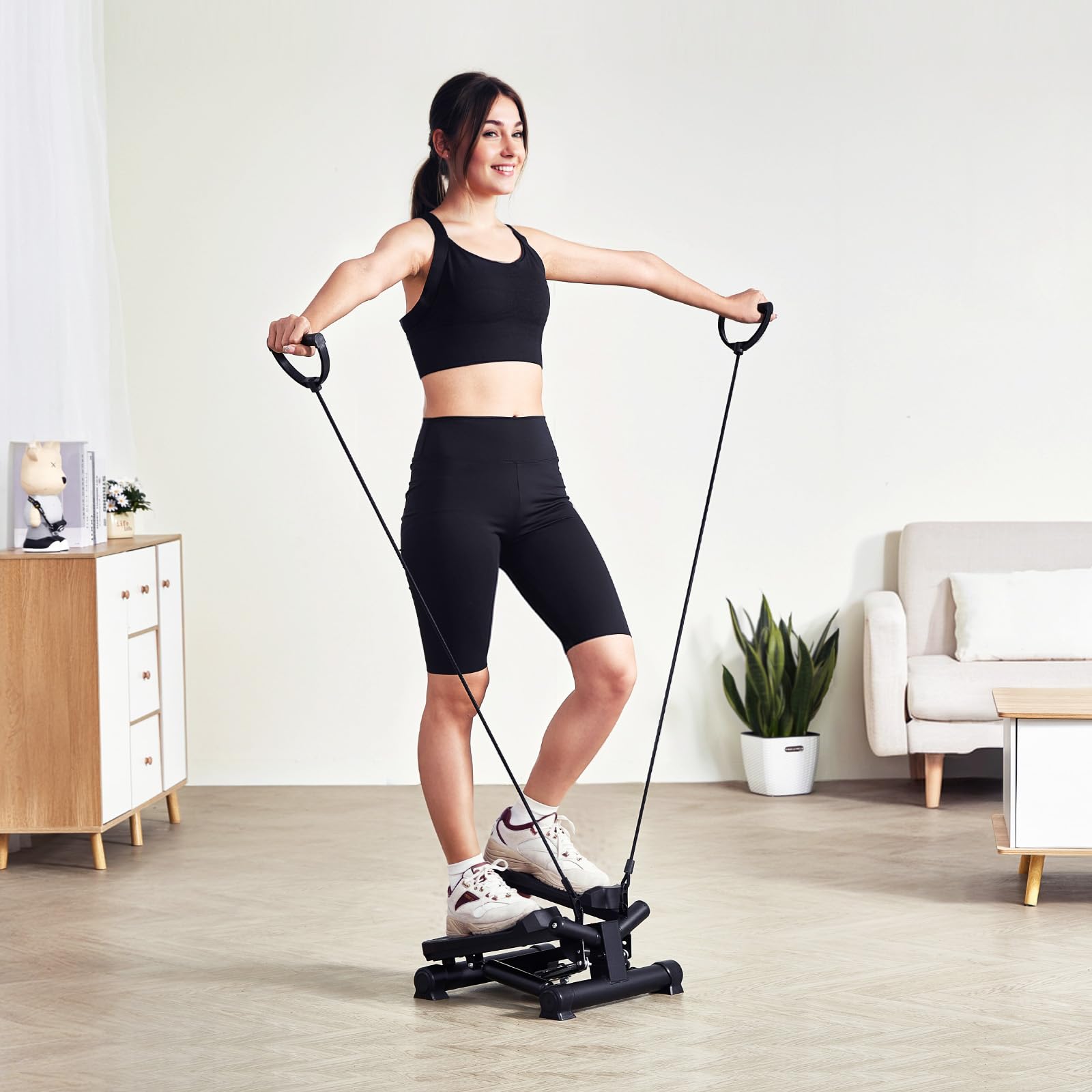 VEVOR Stepper, Mini Stepper per Esercizi a Casa, Stepper Idraulico Fitness Twist con Fasce di Resistenza, Attrezzatura Cardio per Allenamento Corpo, Saliscale con Monitor LCD, Capacità Carico 150 kg