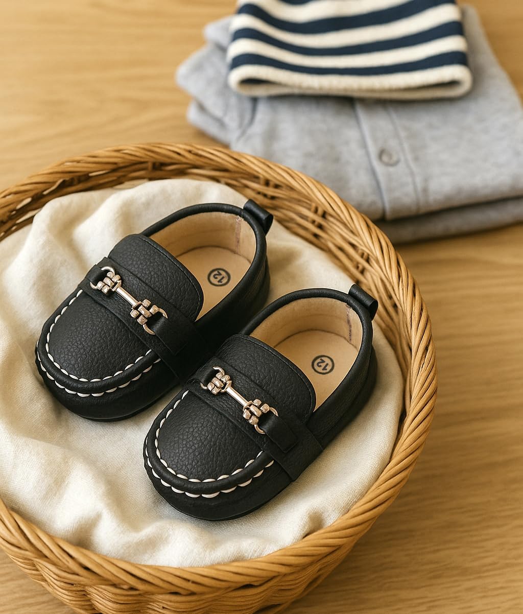 LONSOEN Baby Girls Boys Loafers Prewalker Dress Crib Shoes - Image 2