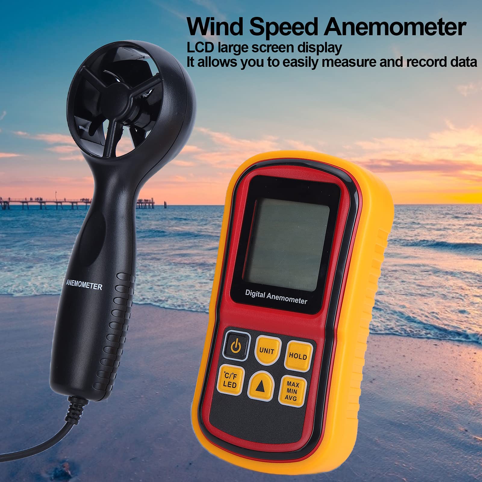 Haofy Medidor Digital de Velocidad del Viento para Medición de Vientos Fuertes y Altas Temperaturas, Herramienta Esencial para Entusiastas de los Deportes Al Aire Libre