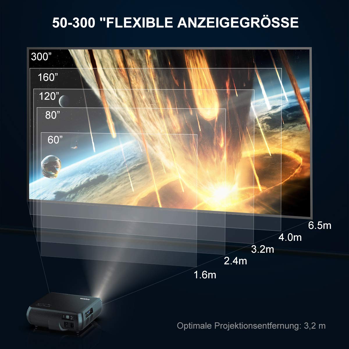 Vidéoprojecteur WiMiUS 7000 lumens Full HD 1080P 4K Support 4D Correction électronique LED