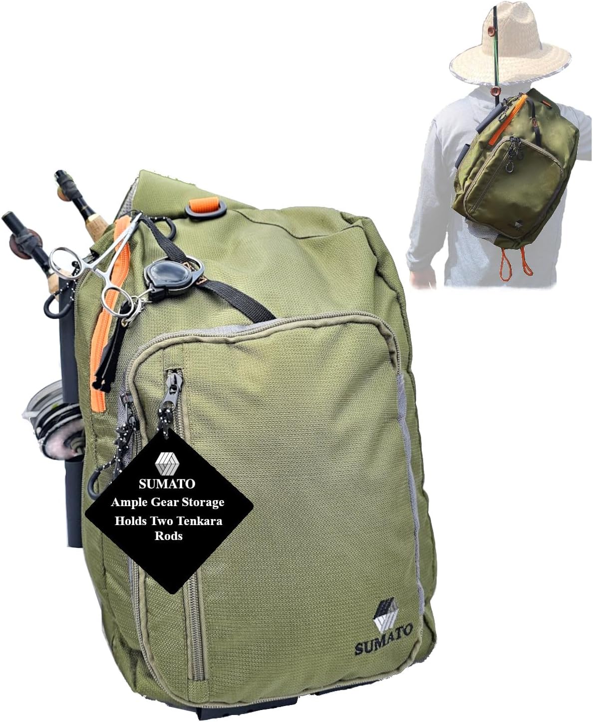 SUMATO Fly Fishing Tenkara Sling Pack with Dual Rod Quiver - 5 Pocket Storage - Lightweight & Comfortable - Unisex - Multi-Use Outdoor Adjustable Backpack