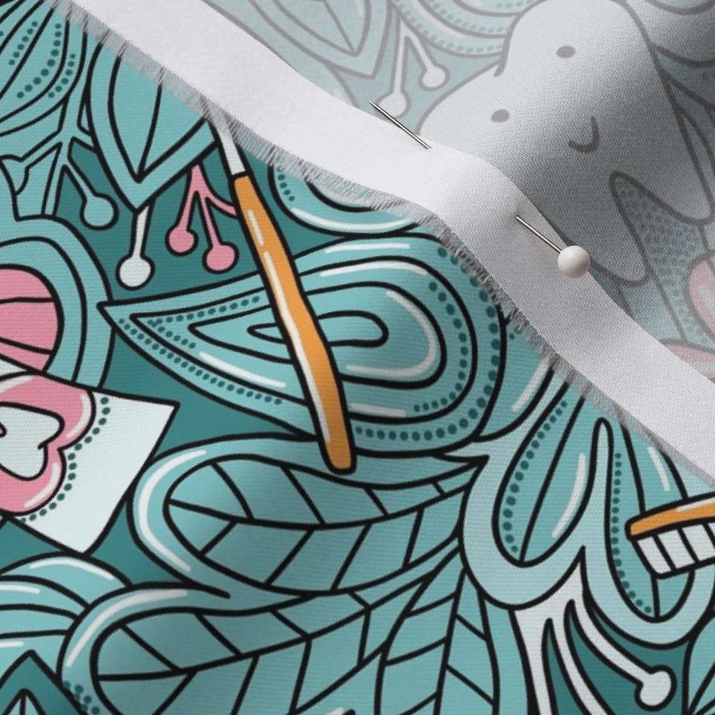 Spoonflower Fabric - Dentist Teeth Doodles Cute Tooth Scrubs Printed on Organic Cotton Sateen Fabric by The Yard - Sewing Quilting Apparel Home Decor