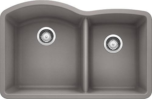 Vista 7 de BLANCO, Cinder 441469 DIAMOND SILGRANIT 60/40 - Fregadero de cocina de doble tazón para empotrar, 32 x 21 pulgadas