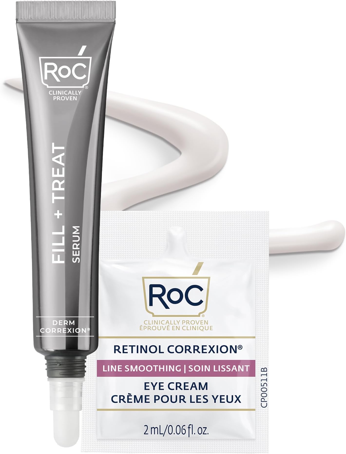 RoC Derm Correxion Fill + Treat Advanced Retinol Serum, Hyaluronic Acid Wrinkle Filler Treatment for Crow's Feet, 11 Wrinkles, & Laugh Lines, Stocking Stuffer, (.5 fl oz) with Retinol Packette