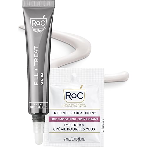 RoC Derm Correxion Fill + Treat Advanced Retinol Serum, Wrinkle Filler Treatment with Hyaluronic Acid for Crow's Feet, 11 Wrinkles, & Laugh Lines, (.5 fl oz) with Retinol Packette (Packaging May Vary)