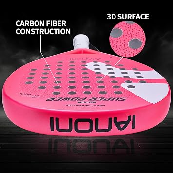 ianoni Padel Racket Carbon Fiber+ 3D Surface with EVA Memory Flex Foam Core -Super Power-Pink