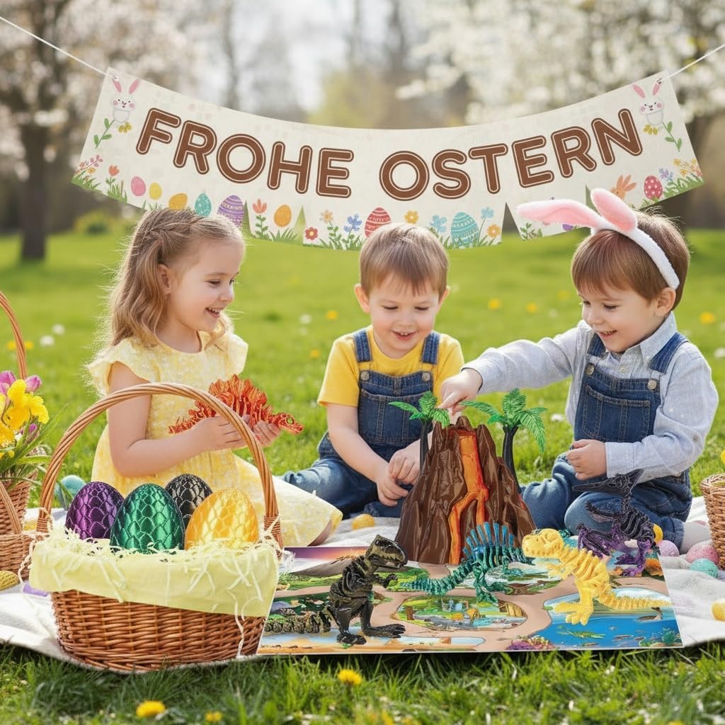 OKYUK 9PCS 3D Printed Dragon Egg Toy, 3D Easter Eggs with Rockery & Trees, Fidget Dinosaur Toys, Cool Stuff Fun Easter Decorations Gifts for Adults Teens Boy, Desk Decor&Collectible