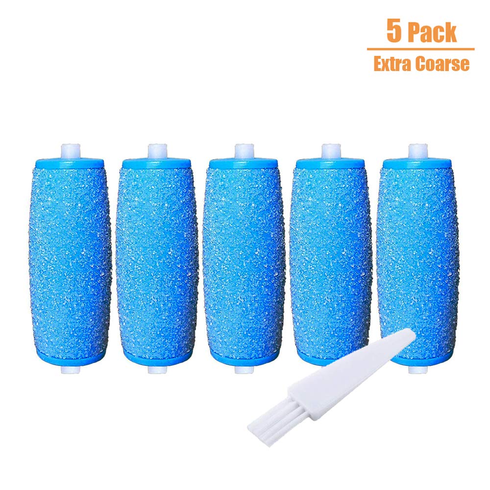 5 Pack Blue Extra Coarse Replacement Rollers Compatible with Amope Pedi Refills Wet Dry Electronic Perfect Foot File Pedi Refills Include a Clean Brush