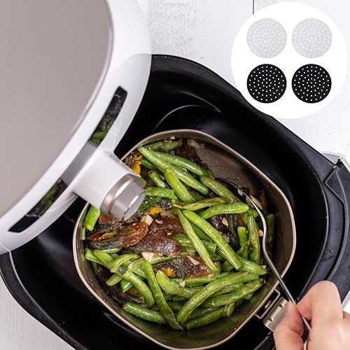 Miniatura 8 de Cabilock 4 unids almohadilla de freidora de aire freidora de aire Bandeja de cocina de papel pergamino perforado para microondas de aire,