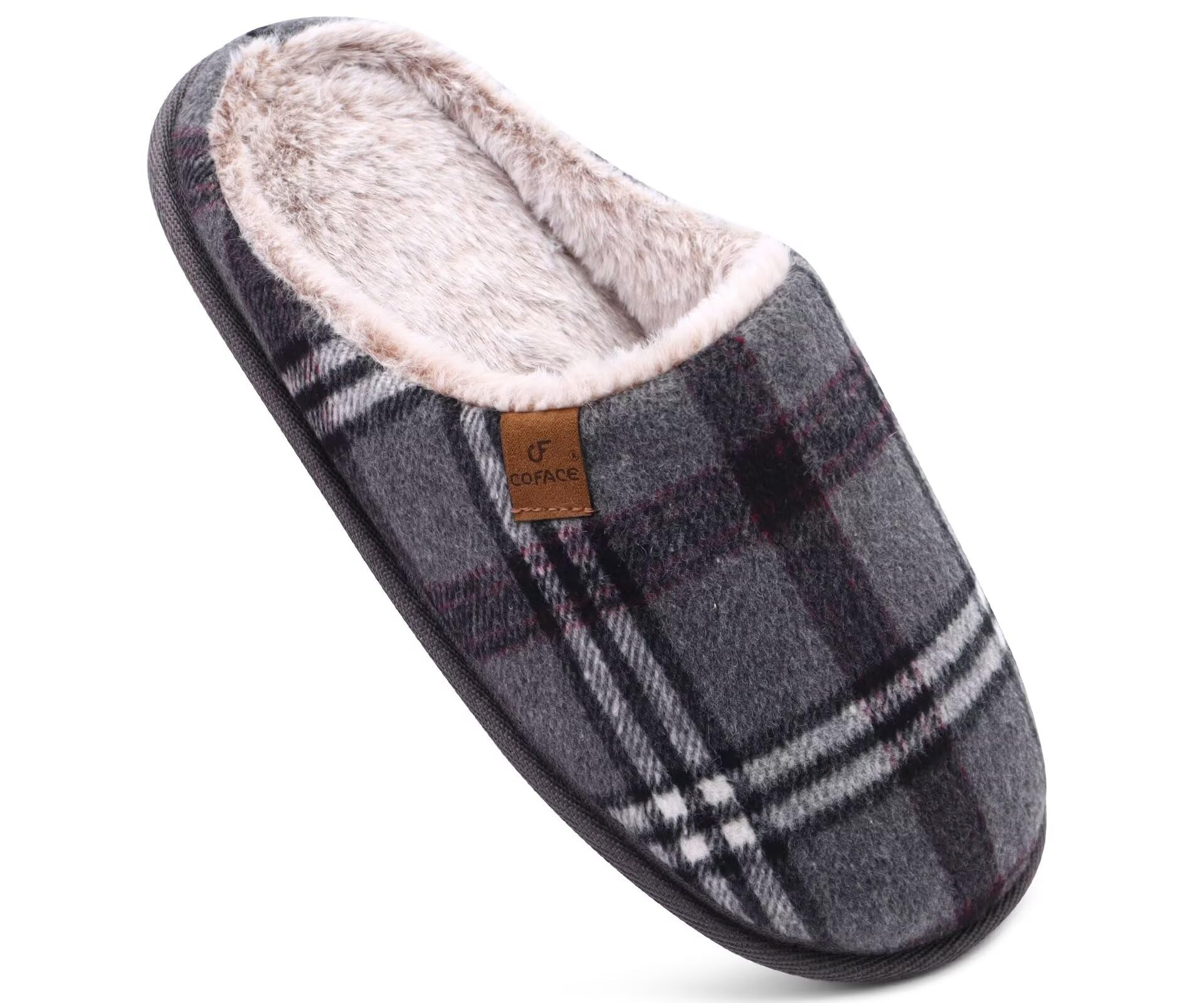 Chaussons Homme Pantoufles à Carreaux Hiver Chaussures Chaudes pour La Maison en Mousse à Mémoire de Forme, Laine en Peluche Doublée avec Semelle en Caoutchouc Antidérapante