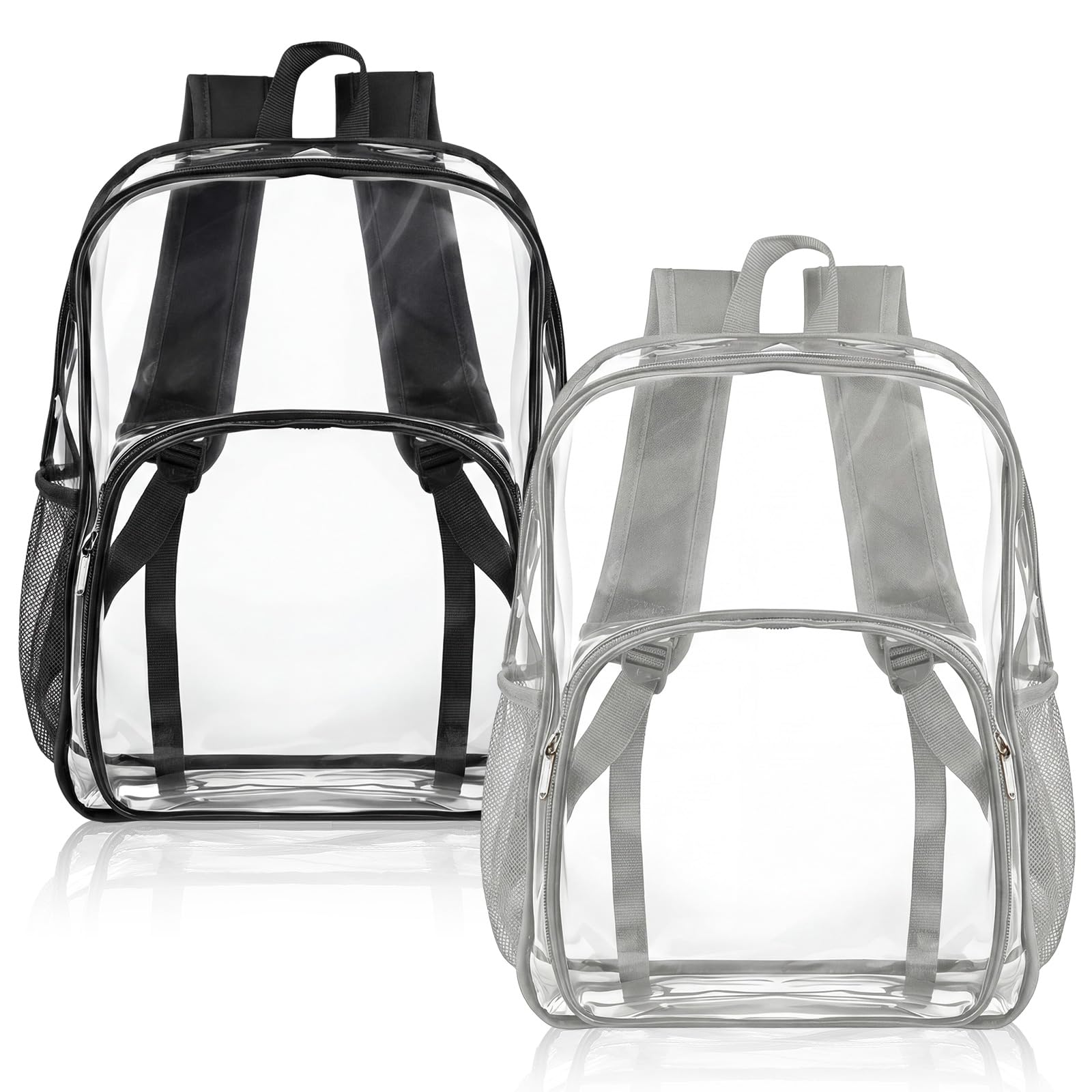 Amylove 2 Pcs Clear Backpack for Stadium Events Heavy Duty PVC Transparent Bookbag for College Workplace Security(15 Inches, 2 Color)