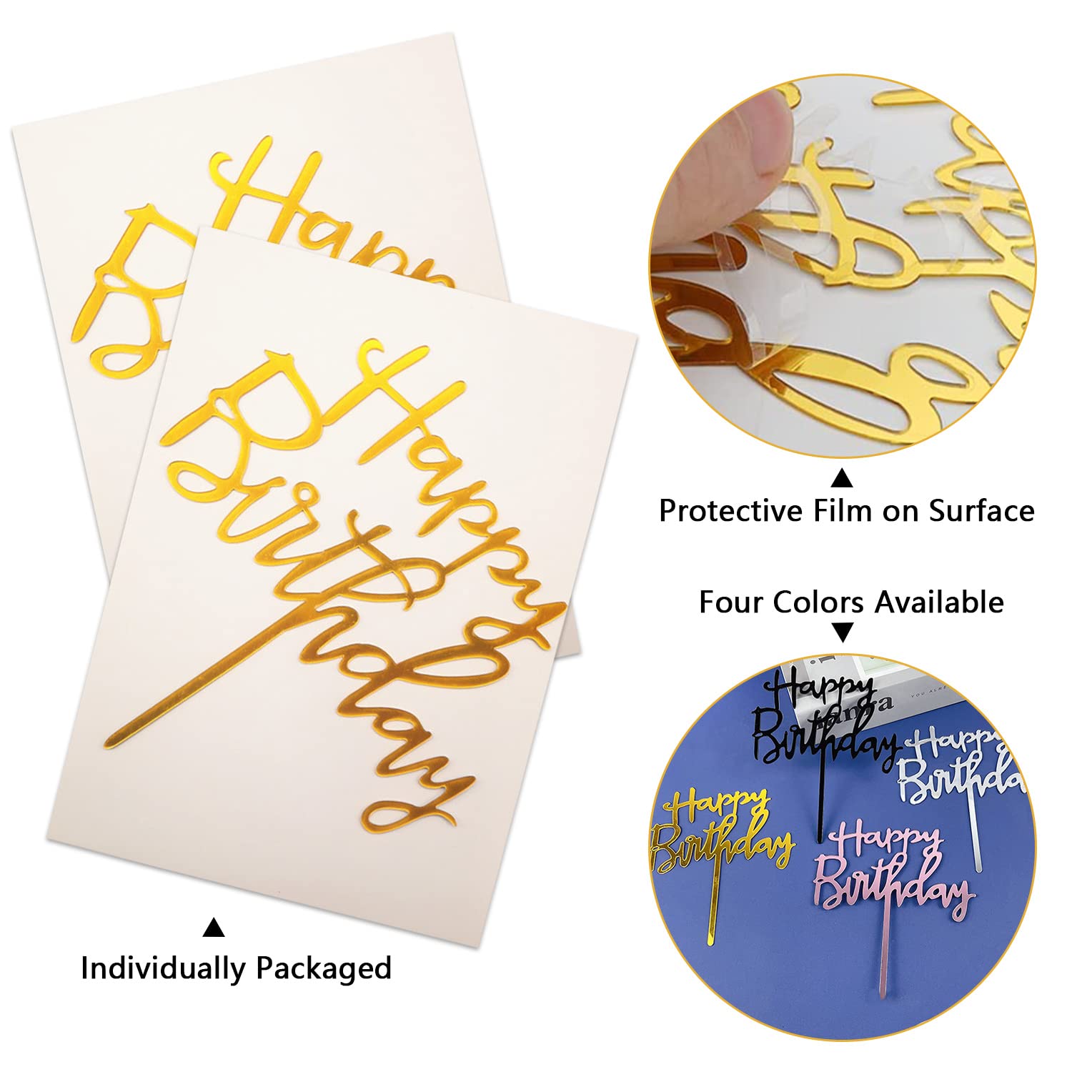 8 stuks Happy Birthday taartdecoratie, Happy Birthday taarttoppers, taartdecoratie, Happy Birthday taartdecoratie, taarttopper (goud, roze, zilver, zwart), taartsteker, Happy Birthday voor