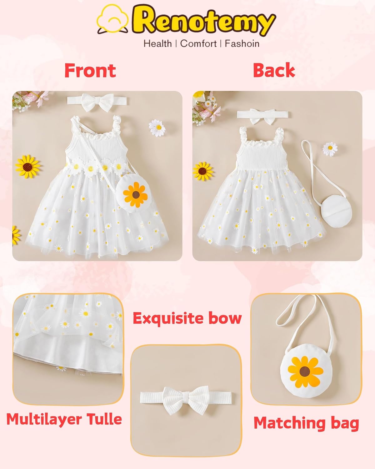 Renotemy Baby Girl Flower Dress Tutu Birthday Wedding Princess Party Fairy Halter Dresses Photography for 0-18 Months Girls image 4