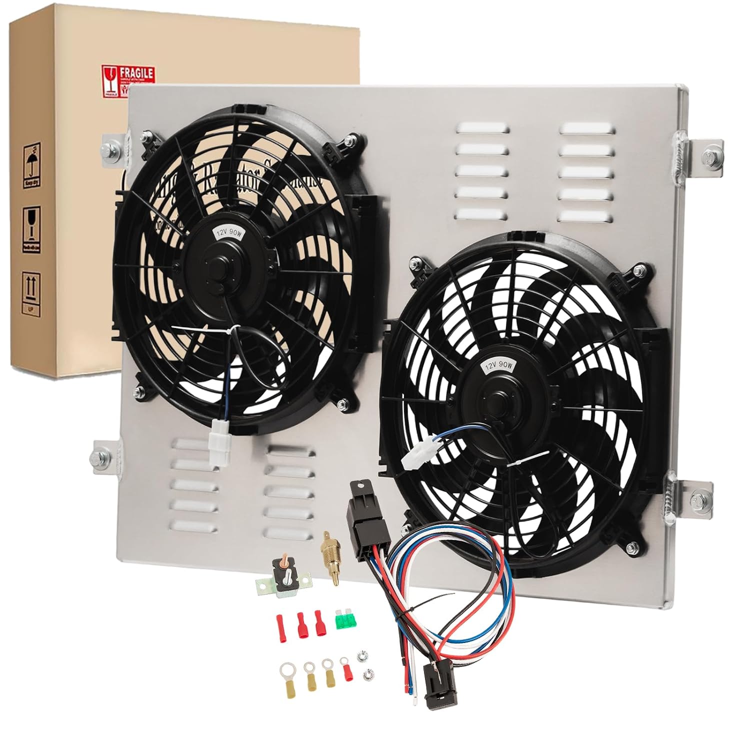 Radiator Shroud Fan for 1966-1979 Ford F100 F150 F250 F350 Chevy V8 5.0L Electric Fan with Relay kit
