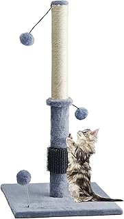Cat Scratching Post 80cm Tall - Cat Interactive Toys with 2 Post Tease Toy Ball and 1 Spring Ball Toys, Self Groomer Massager Groom Toy Sisal Pole Post and Carpet Covered Base (Blue) MC0202