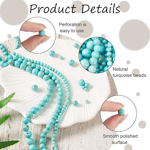 Miniatura 4 de Beadthoven - 202 cuentas de piedra turquesa y howlita azul de 0.2360.315 pulgadas (460.315 in), cuentas de cristal curativo, hebras espaciadoras