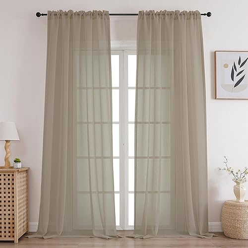 CUCRAF Paneles de cortinas transparentes para sala de estar, dormitorio, cortinas de tratamiento de semi ventana, bolsillo para barra, juego de 2