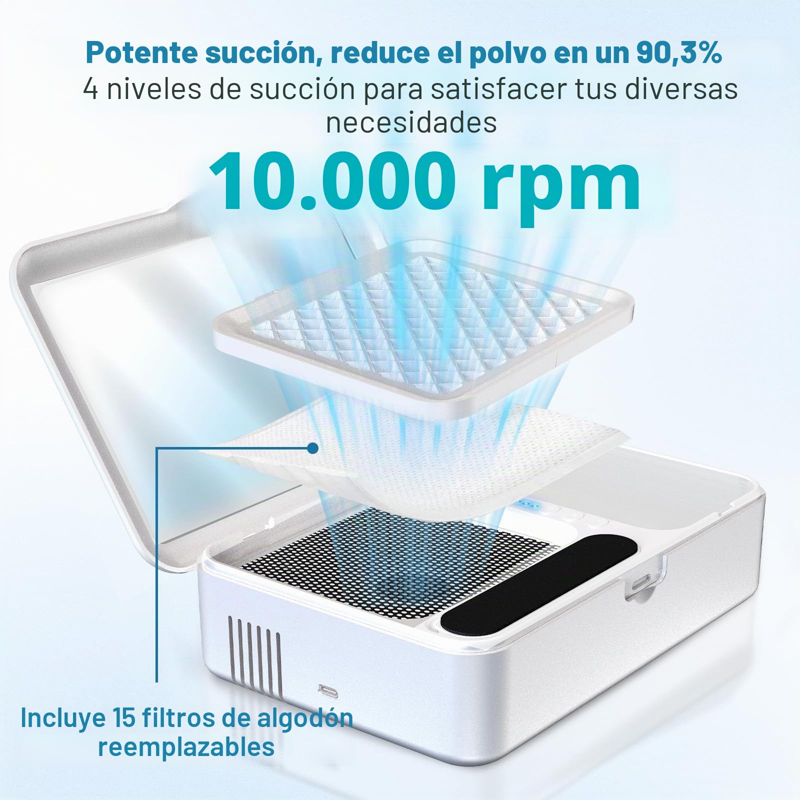 Aspirador uñas 2 en 1, 16 pcs, inalámbrico, 4000mAh