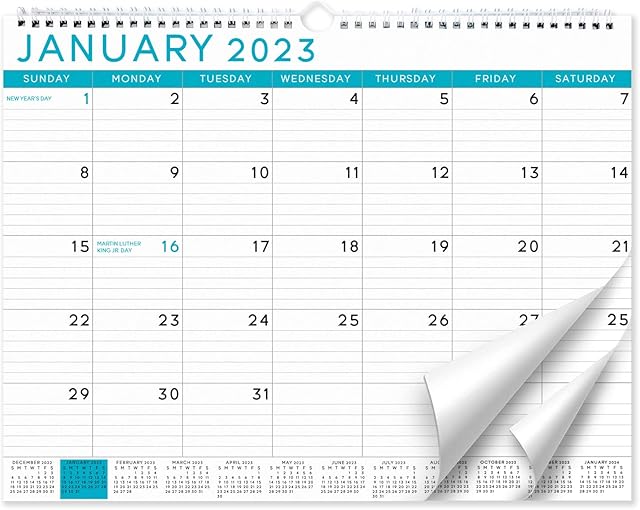 S&O Blue Business 2023 Wall Calendar from Aug 2022-Dec 2023 - Tear-Off Monthly Calendar - 17 Month Academic Wall Calendar - Hanging Calendar with 12 Month Mini-Calendars - 11.5"x14.75in