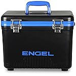 Engel UC7 7.5qt Leak-Proof, Air Tight, Drybox Cooler and Small Hard Shell Lunchbox for Men and Women in Black with Blue Interior