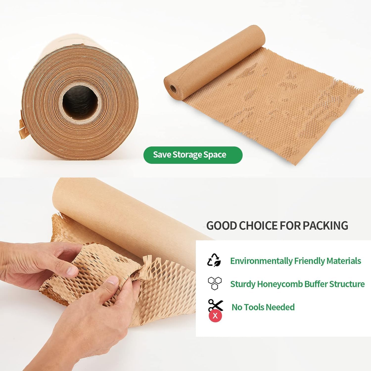 Papel de embalaje de panal, papel de embalaje de 15 pulgadas x 300 pies, alternativa para envoltura de amortiguación de burbujas para mudanzas de embalaje, suministros de mudanza reciclables, rollo