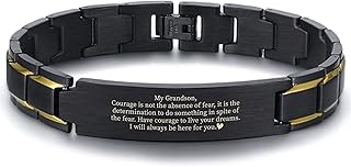 To My Grandson Bracelet. Have courage to live your dreams. I will always be here. Black Stainless Steel Bracelet. Grandsons Gifts From Grandmother. Christmas Gifts To Grandson From Grandparents, 8 46 inch, Metal, not known