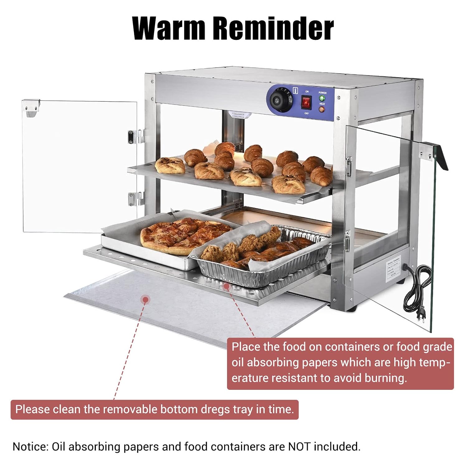 Commercial Food Warmer Pizza Pretzel Empanada Storage Display Cabinet (2-Tier)