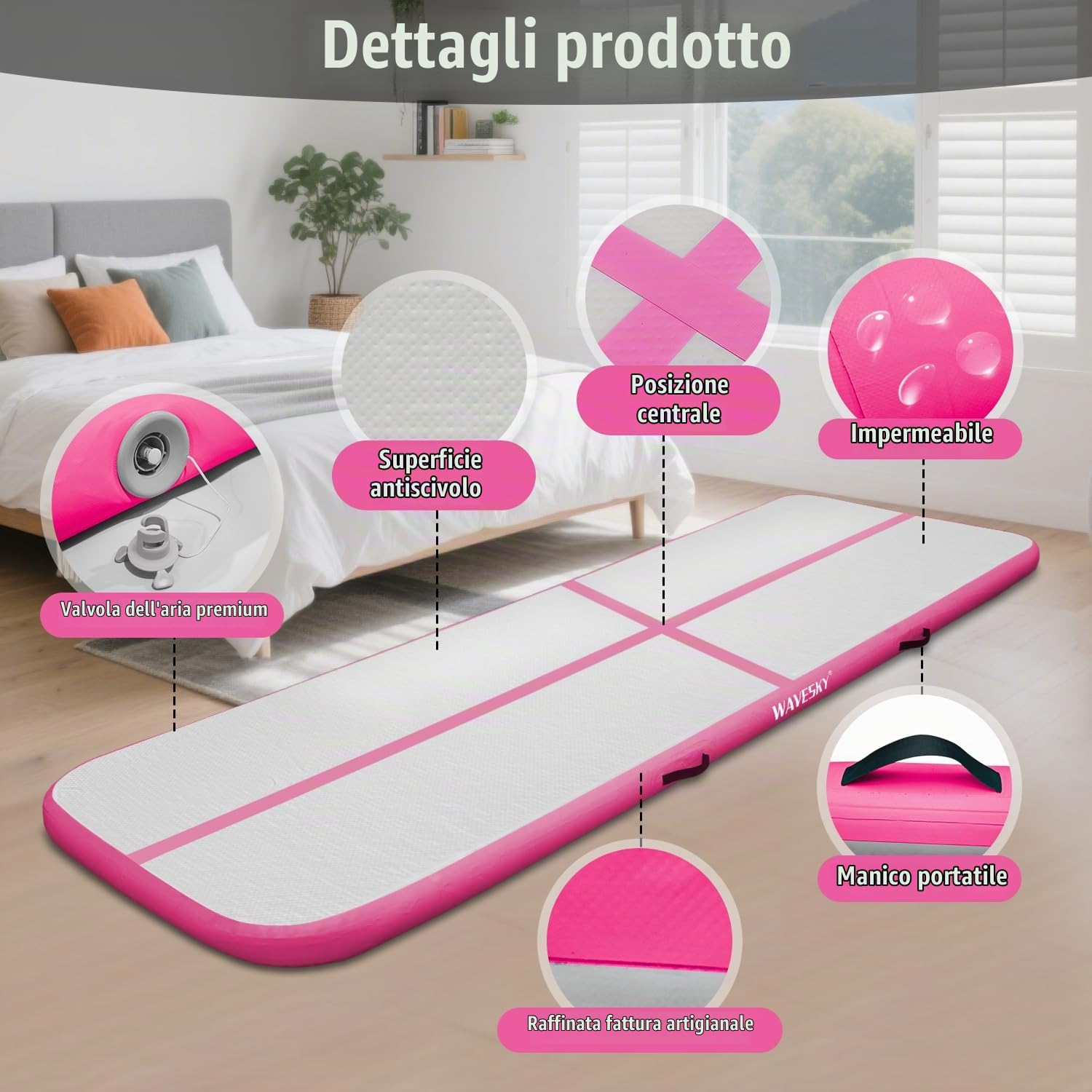 Tappetino gonfiabile ad aria gonfiabile, altezza 10 cm, per fitness, yoga, allenamento, allenamento, per casa, attività all'aperto, fitness, yoga, allenamento, cheerleading