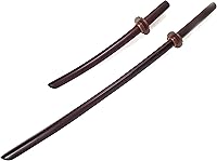 Vista 2 de El juego de espadas de entrenamiento Samurai de roble viene con protector de mano Tsuba (rojo oscuro)