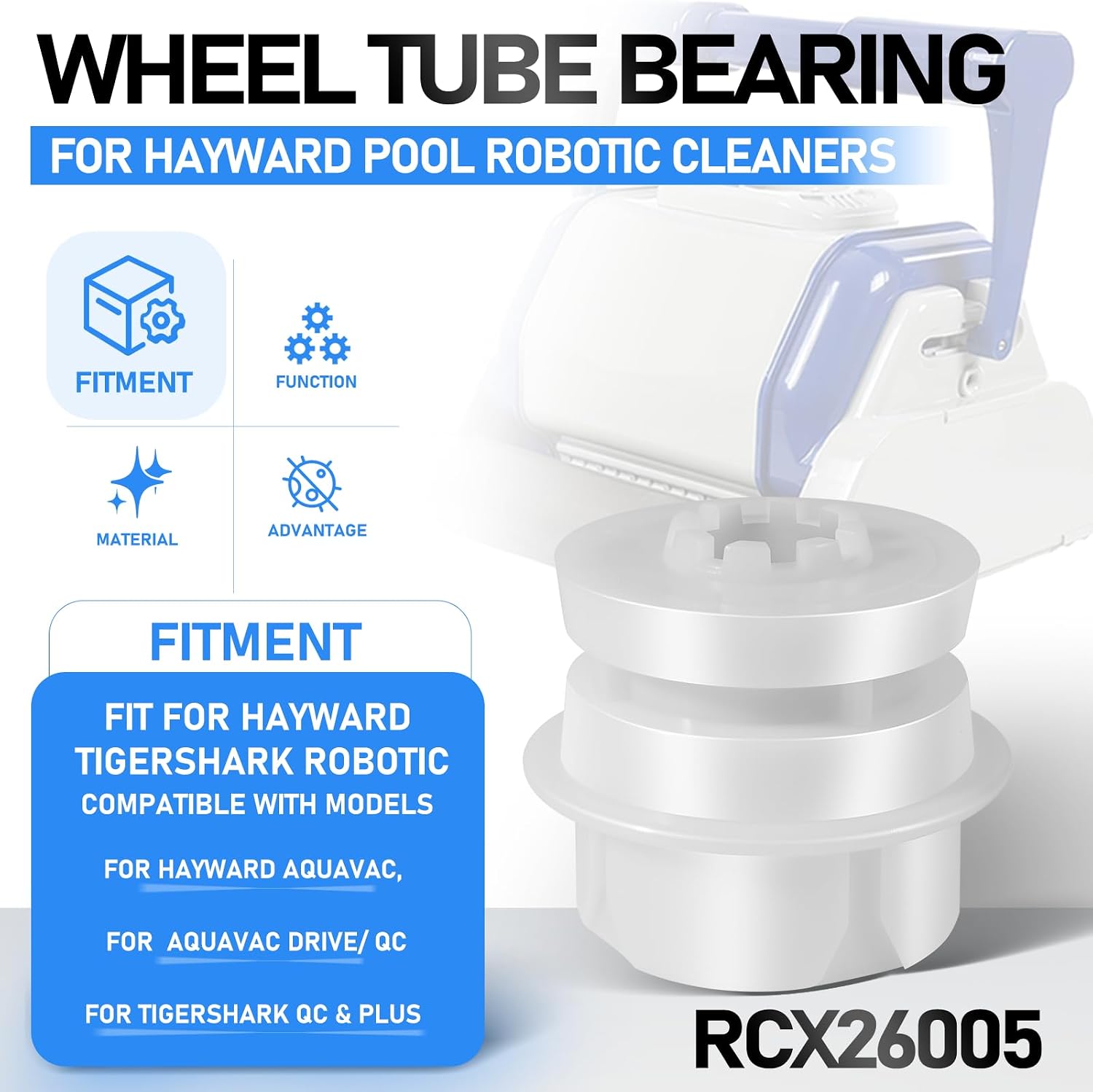 Camoo Replacement Pool Robotic Cleaner Wheel Tube Bearing RCX26005 RCX26005S, for Hayward TigerShark, QC & Plus Robotic Pool Cleaners