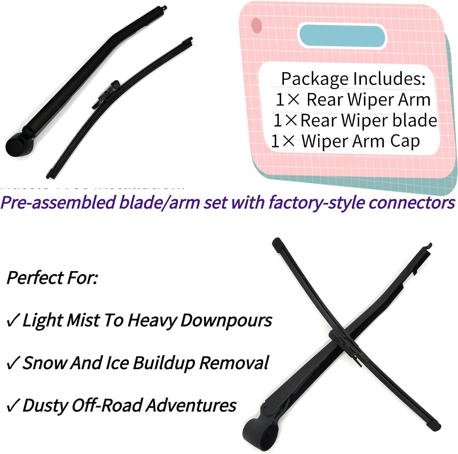 Rear Wiper Blade & Arm Replacement for BMW X1 E84 2012-2015 2014 2013 - OEM Fit for sDrive28i xDrive28i xDrive35i Models - All-Season Rear Back Windshield Wiper Blade Set