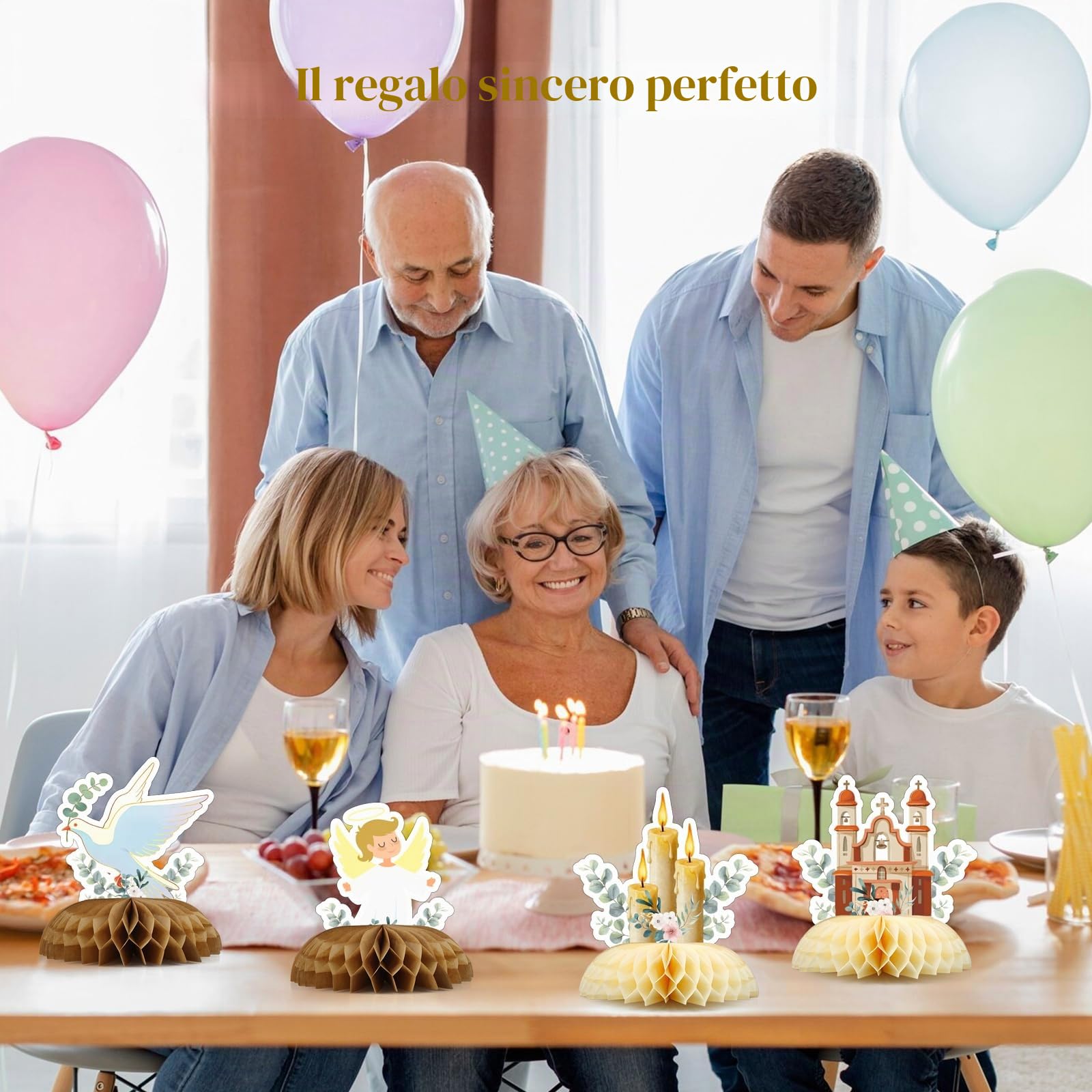 Lot 9 Centrotavola Nido d'Ape per Battesimo e Comunione - Decorazioni Tavolo con Croce e Colomba - Addobbo Florence per Bomboniere e Segnaposto - Decorazione Religiosa per Cerimonie