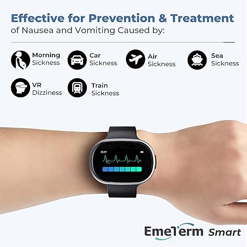 Miniatura 3 de EmeTerm Reloj de pulsera inteligente antináuseas aprobado por la FDA, pantalla táctil, IP67, impermeable, alivio de mareos por movimiento matutino,