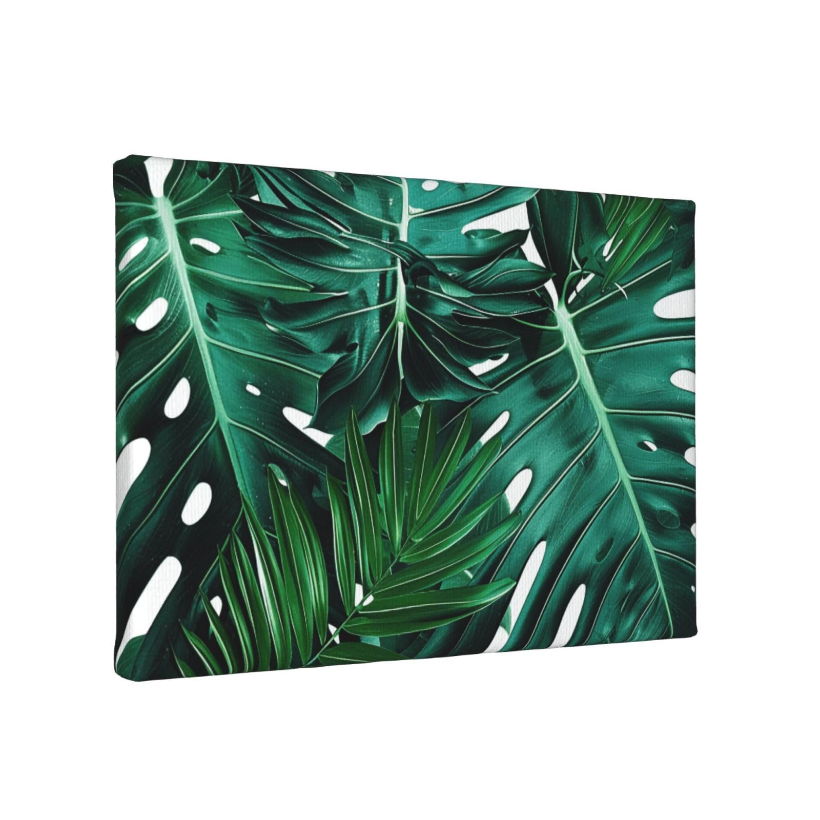 YKLJG Cute green palm leaves Printed Wall Art Canvas Painting 30x20 CM Wooden Framed Picture Painting Artwork Prints for Bedroom Kitchen Home Office Decor