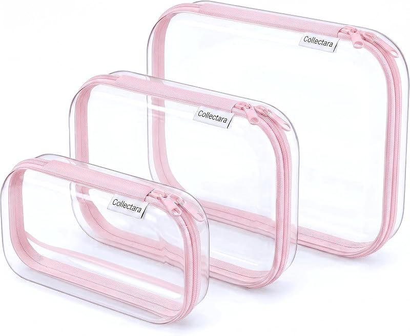 Collectara Conjunto com 3 Necessaires Transparentes com Estrutura Rígida e Zíper, Tamanhos G, M e P