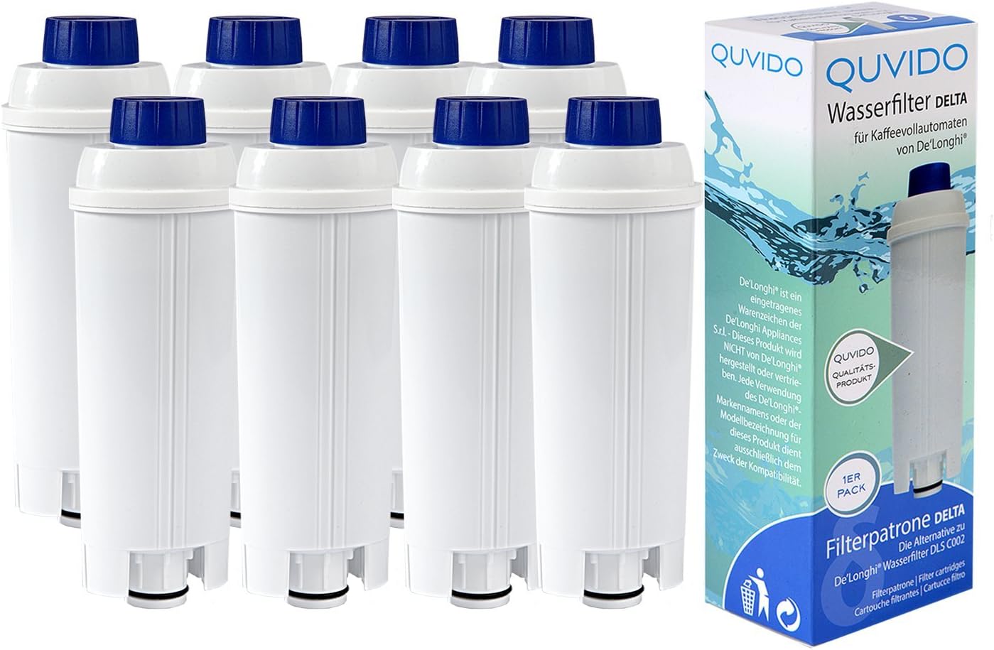 8 x QUVIDO Delta Water Filter for Delonghi Coffee Machine