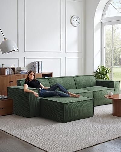 Miniatura 7 de Pipishell Sofá modular, sofá nube con asiento profundo, otomana móvil, sofás tapizados de pana de felpa con respaldo alto, sofás seccionales para