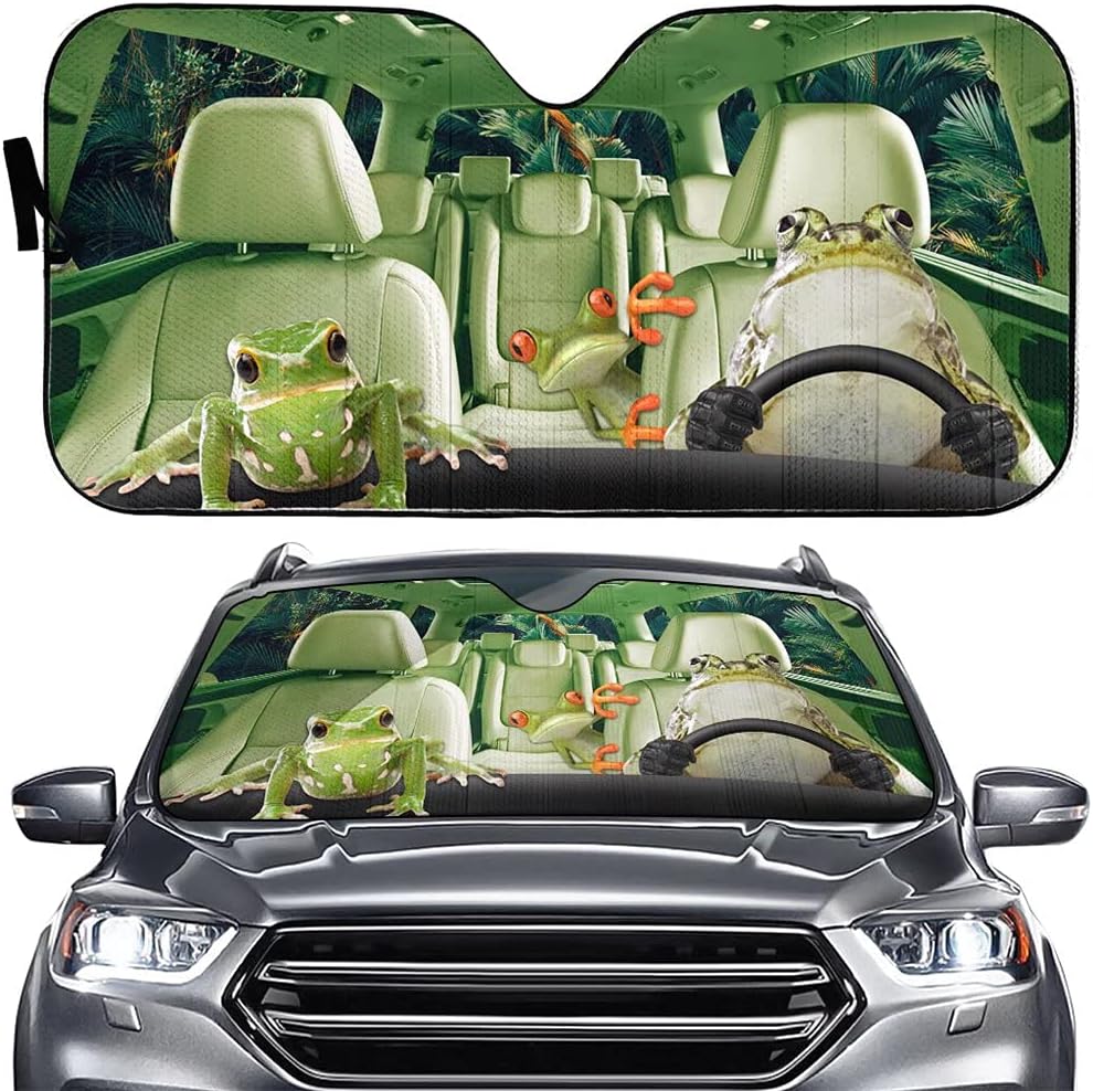 PASSE Frog Driver Anti-Sunlight Front Window Windshield Car Sunshade,Tropical Rainforest Auto Sun Cover,Animal Automotive Sunshade Foldable UV Rays Visor Protector Keep Vehicle Cool and Damage Free