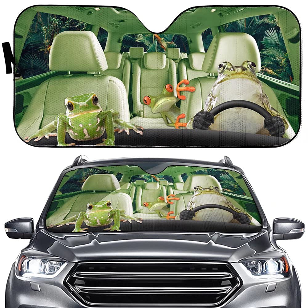 PASSE Frog Driver Anti-Sunlight Front Window Windshield Car Sunshade,Tropical Rainforest Auto Sun Cover,Animal Automotive Sunshade Foldable UV Rays Visor Protector Keep Vehicle Cool and Damage Free